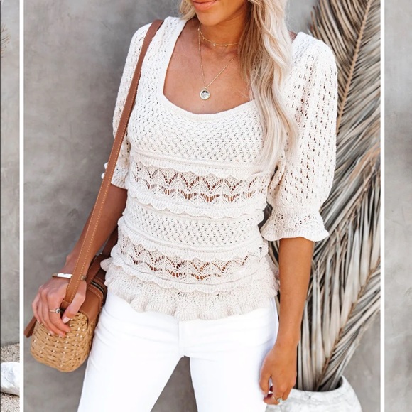 Vici | Tops | Nwt Vici Dolls Abbott Cotton Puff Sleeve Crochet Top In  Tanbeige Size Small | Poshmark